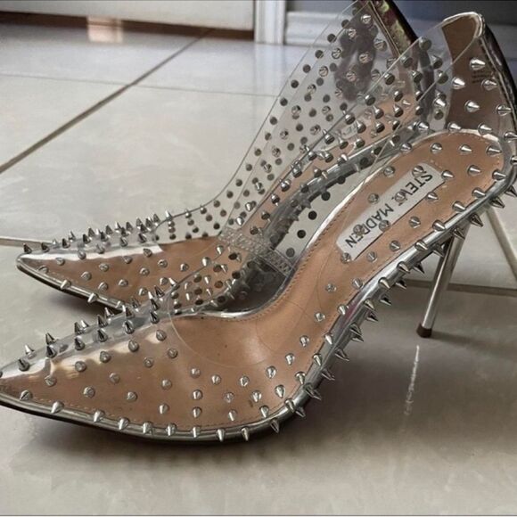 Women's Steve Madden Vala Pumps Clear Silver Spiked Size 5.5 - Picture 15 of 15